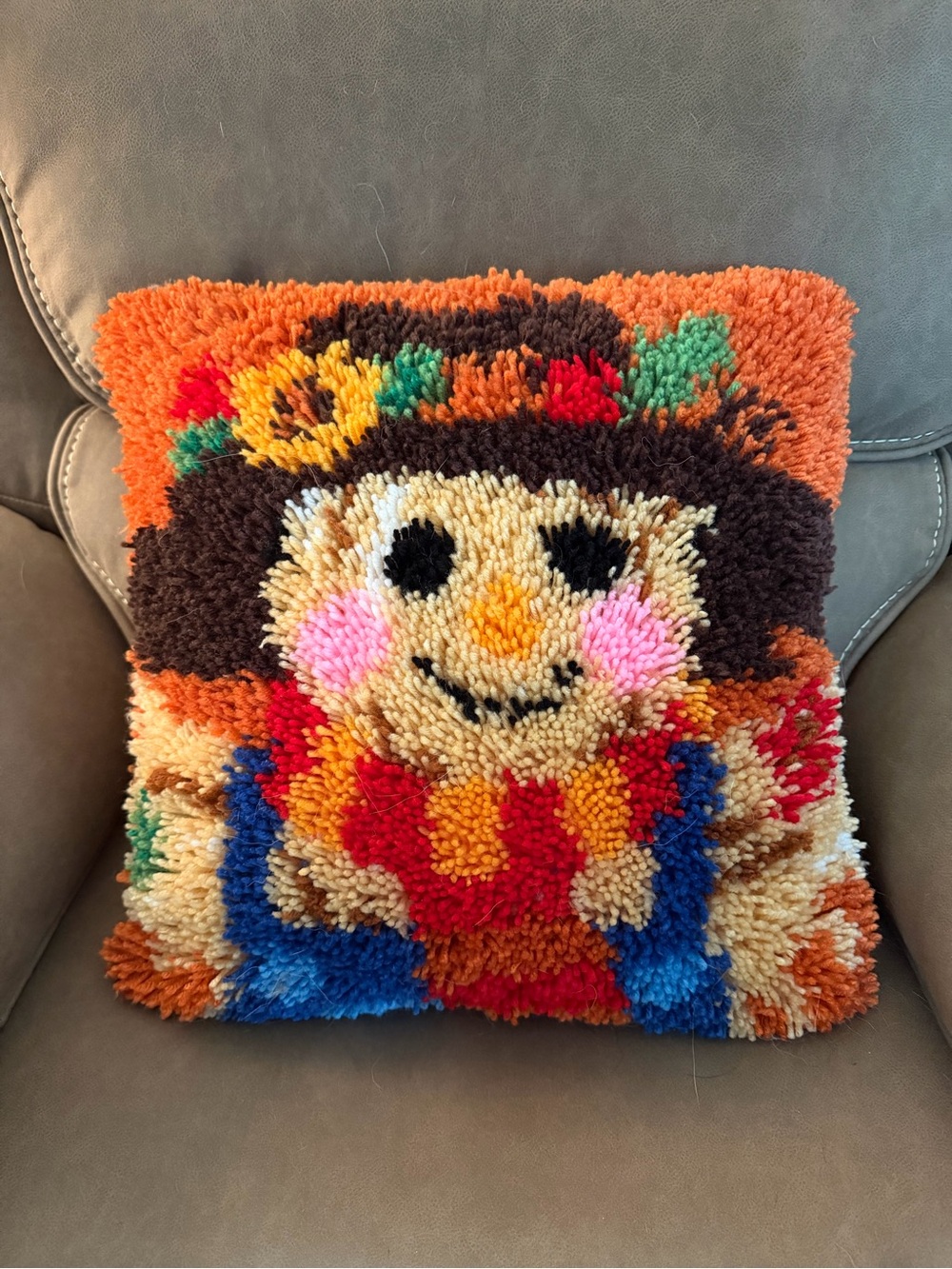 Handcrafted Orange Scarecrow Tufted Holiday Pillow